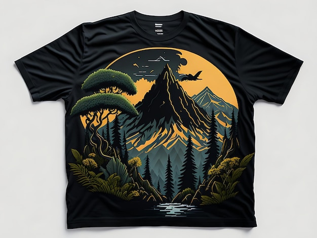 T-shirt con emblema con scritte colorate per escursionismo su un piano artistico