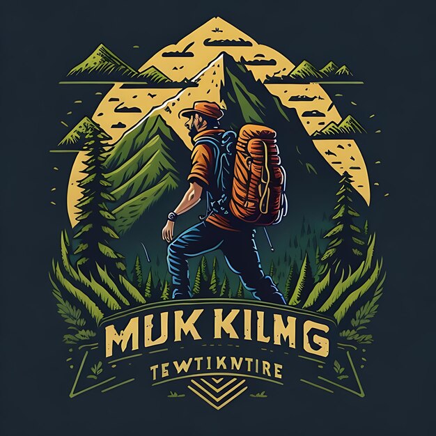 T-shirt da escursionismo design vintage mountain lettering avventura chiamando design stile linea disegnata a mano