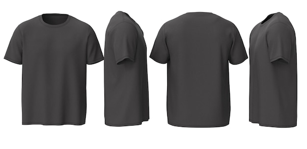 T-shirt da uomo di grandi dimensioni anteriore, posteriore e laterale con sfondo isolato
