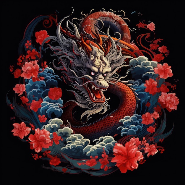 T-shirt design Chinese dragon yang membentuk tulisan gong Xi fa cai vincitore del concorso di arte digitale figurativismo arte accademica Job ID b9468bc983c649e3b9ce8389c4bcf4d8