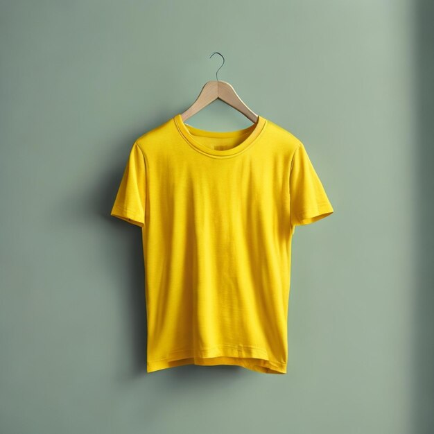 T-shirt gialle gratuite concetto di mockup con spazio di copia su sfondo grigio