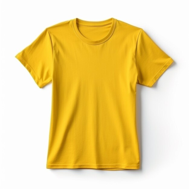 T-shirt giallo brillante modello vuoto su sfondo bianco generato da AI