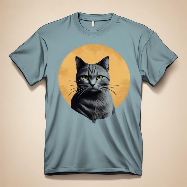 T-shirt grigia gatto carino sfondo bianco una maglietta grigia adornata con un gatto adorabile e affascinante