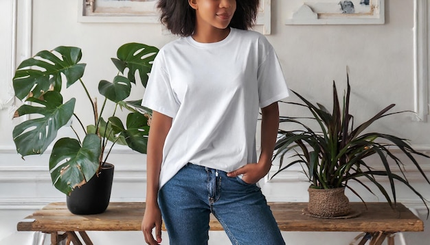 T-shirt Mockup che indossa una donna con uno sfondo natalizio