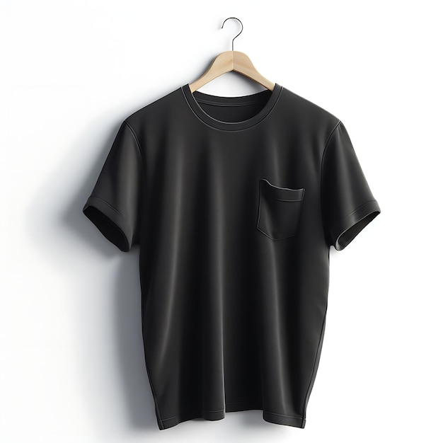 T-shirt nera bianca anteriore con modello di appendiabiti concetto di mockup di maglietta con abbigliamento semplice AI generato