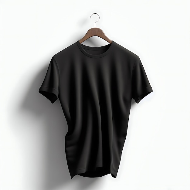 T-shirt nera bianca anteriore con modello di appendiabiti concetto di mockup di maglietta con abbigliamento semplice AI generato