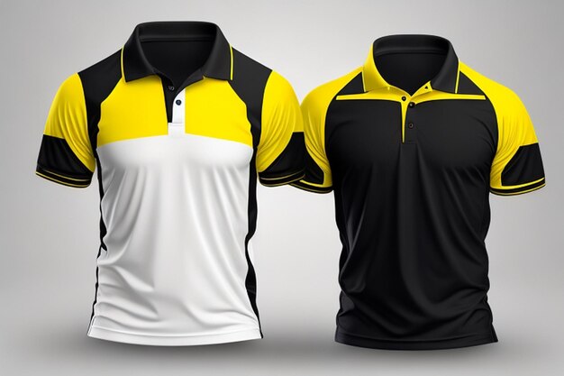 T-shirt Polo giallo e nero modello per il disegno su sfondo bianco