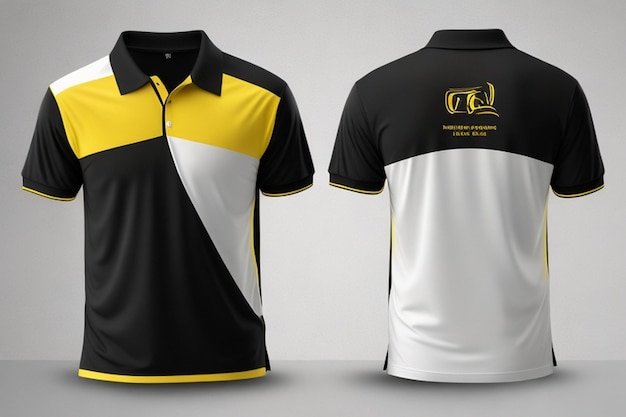 T-shirt Polo giallo e nero modello per il disegno su sfondo bianco