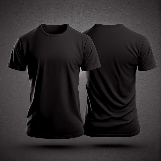 T-shirt vuota mockup t-shirt nera vista anteriore e posteriore AI generativa