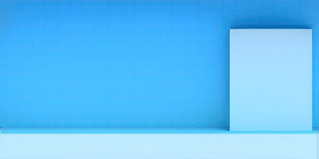 Tabella blu vuota per il prodotto con sfondo a parete blu