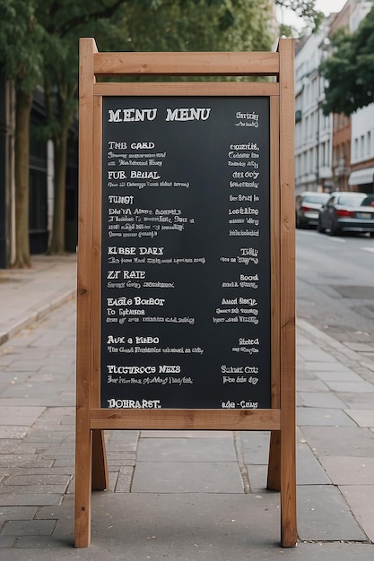 Tabella del menu vuota in piedi sulla strada