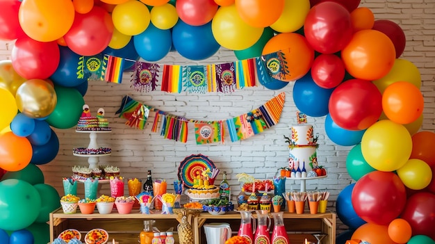 Tabella di compleanno preparata con dolci per la festa dei bambini