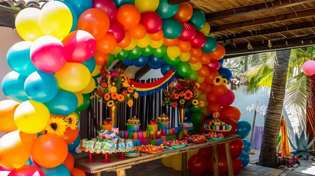 Tabella di compleanno preparata con dolci per la festa dei bambini