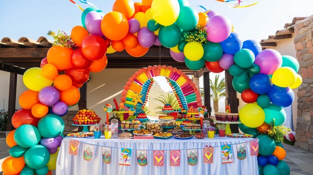 Tabella di compleanno preparata con dolci per la festa dei bambini