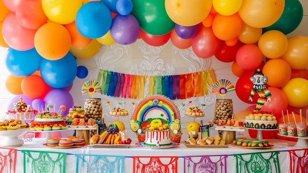 Tabella di compleanno preparata con dolci per la festa dei bambini