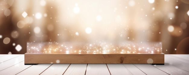 Tabella di legno sullo sfondo Scene di neve sullo sfondo di Natale