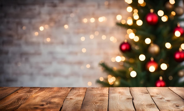 Tabella vuota sfocato sfondo di Natale con spazio di copia per il vostro prodotto Mockup o modello