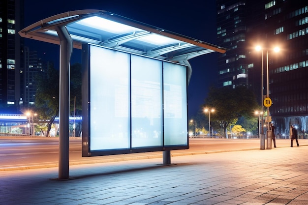 Tabellone per le affissioni della stazione degli autobus con schermo vuoto per la copia per il tuo messaggio di testo pubblicitario o promozionale