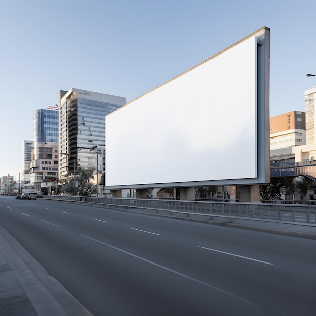 Tabellone per le affissioni di immagini di alta qualità nella moderna città futuristica Una perfetta tela bianca per la pubblicità