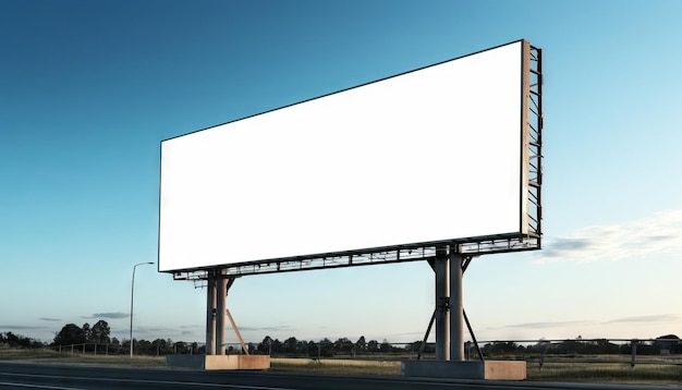 Tabellone per le affissioni pubblicitario vuoto sull'autostrada con mockup di concetto di pubblicità del cielo blu Generativo ai