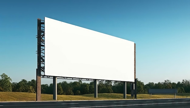 Tabellone per le affissioni pubblicitario vuoto sull'autostrada con mockup di concetto di pubblicità del cielo blu Generativo ai