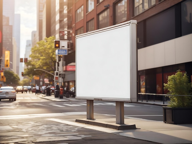 Tabellone per le affissioni vuoto sulla città di New York Mock up Poster sulla strada accanto alla carreggiata Pubblicità esterna ai