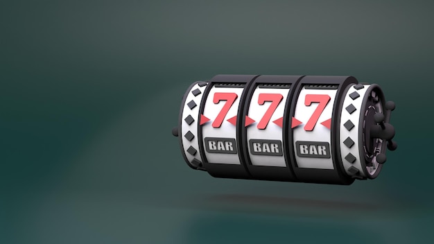 Tabellone segnapunti delle slot machine con combinazione vincente Illustrazione di rendering 3d dell'elemento casinò