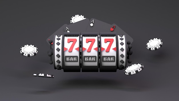 Tabellone segnapunti delle slot machine con combinazione vincente Illustrazione di rendering 3d dell'elemento casinò
