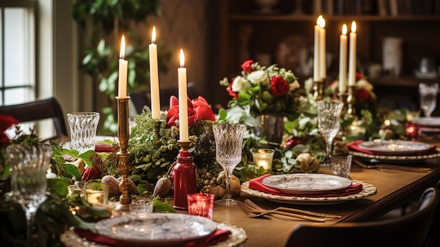 Table decor vacanza tabelle paesaggio e tavolo da cena formale per le vacanze di Natale e la celebrazione di eventi decorazione di campagna inglese e home styling