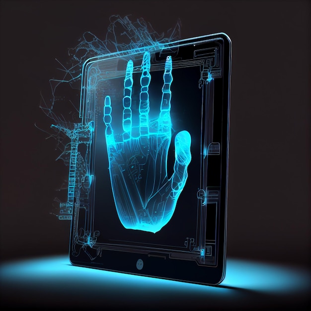 Tablet con handprint ai generativa