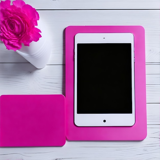 tablet con rosa rosa