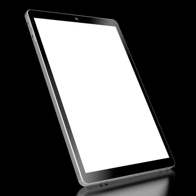 Tablet con schermo vuoto isolato su sfondo nero