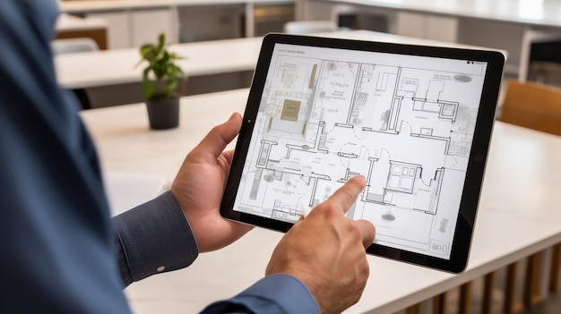 Tablet digitale portatile con progetto di piano architettonico