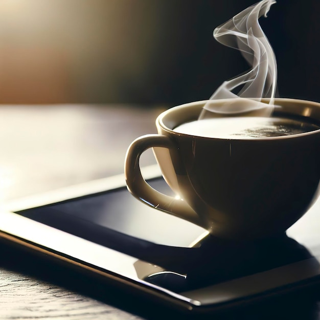 Tablet e caffè caldo