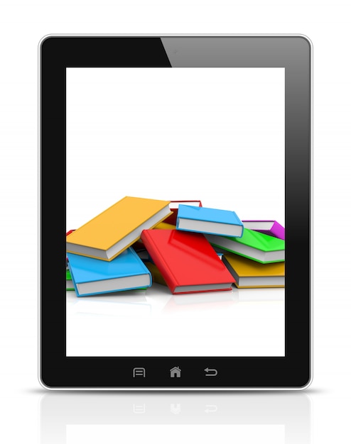 Tablet Pc che mostra un mucchio di libri