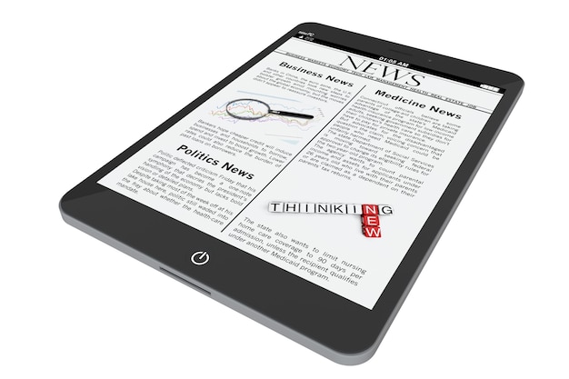 Tablet PC con notizie su sfondo bianco