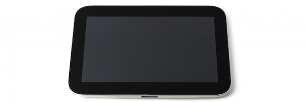 Tablet PC, cornice nera, schermo grigio, isolato.