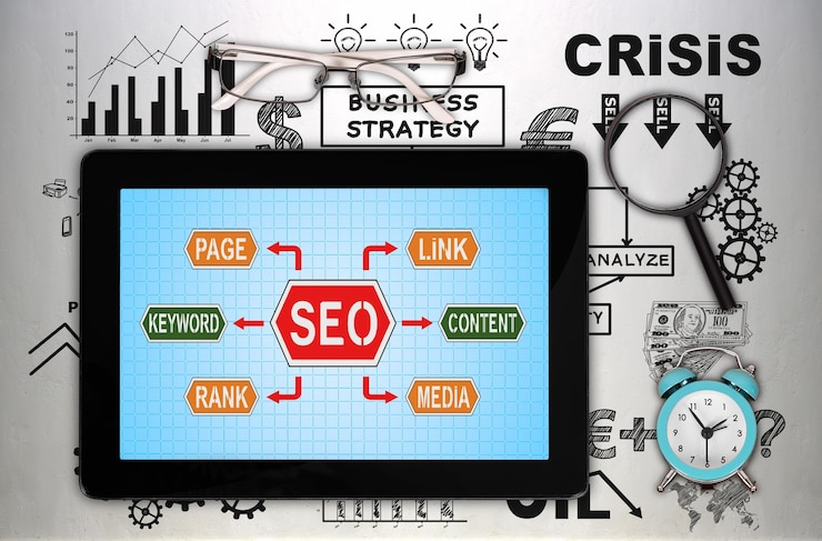 Tablet with seo infographic