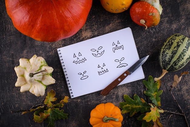 Taccuino con faccia spaventosa per realizzare jackolantern di halloween