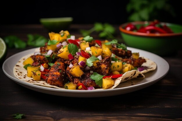 Tacos Adobo Tempeh alla griglia con salsa di ananas vegana