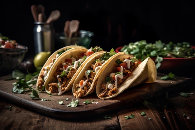 Tacos con coriandolo e salsa con verdure