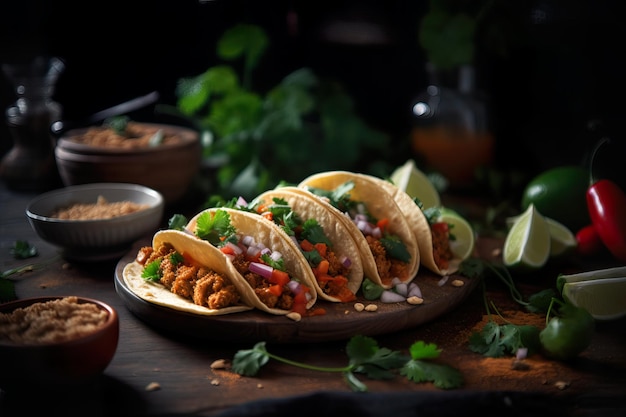 Tacos con coriandolo e salsa con verdure