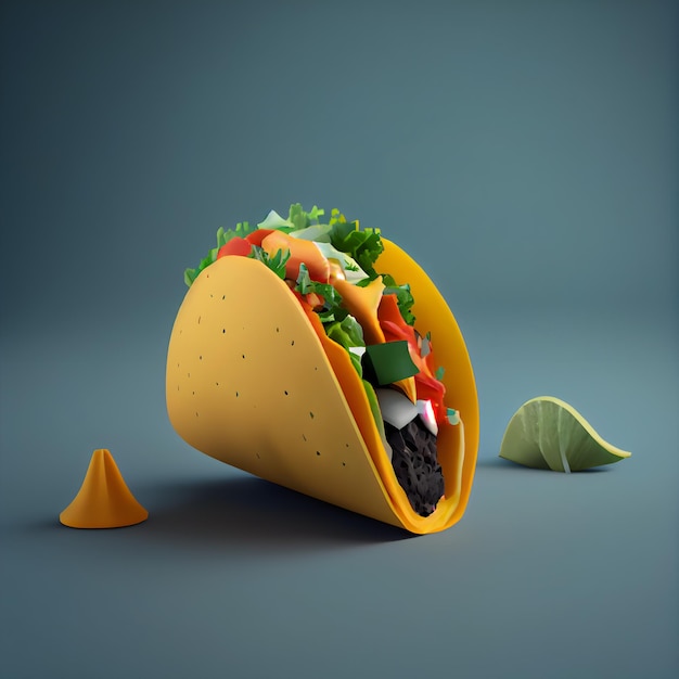 Tacos con verdure e formaggio su sfondo scuro illustrazione 3d