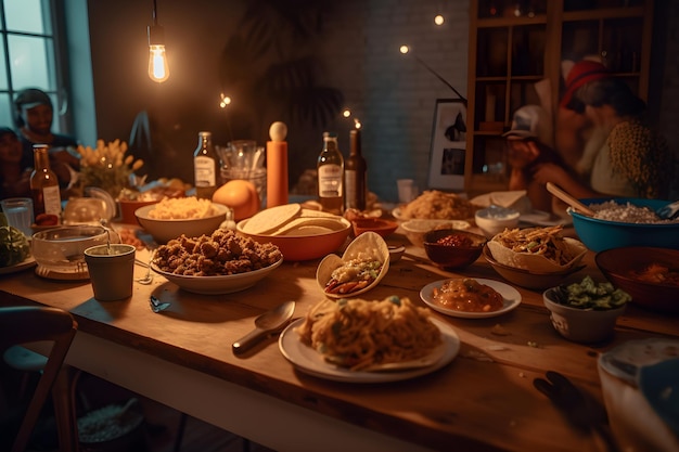 Tacos di cibo messicano e guacamole sulla tavola di legno