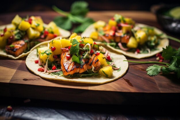 Tacos di salmone Honey Sriracha con salsa di mango