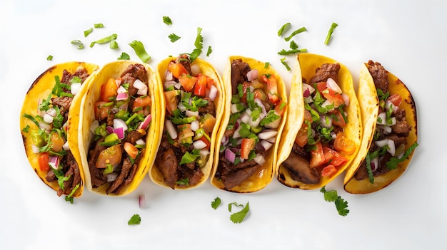 Tacos gustosi e freschi con carne macinata, verdure e erbe