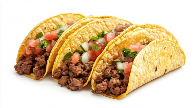 Tacos messicani con carne e salsa isolati su sfondo bianco