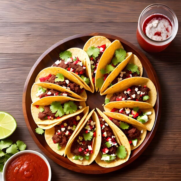 Tacos messicani con carne, verdure e cipolla rossa