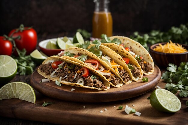 tacos messicani con carne, verdure e formaggio