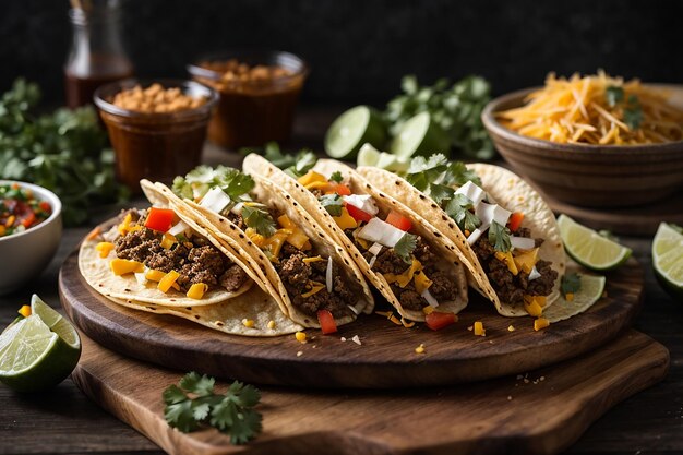 tacos messicani con carne, verdure e formaggio